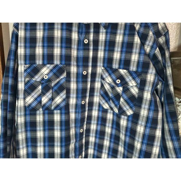 Beverly Hills Polo Club Black Label Blue Plaid Button Down Shirt Size L - Picture 5 of 10